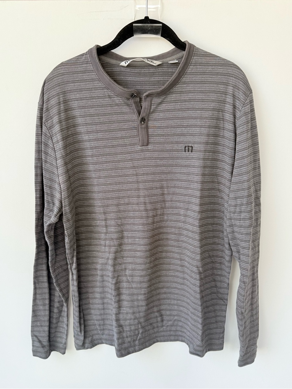 Travis Mathew Grey Striped Long Sleeve Henley Shirt size large